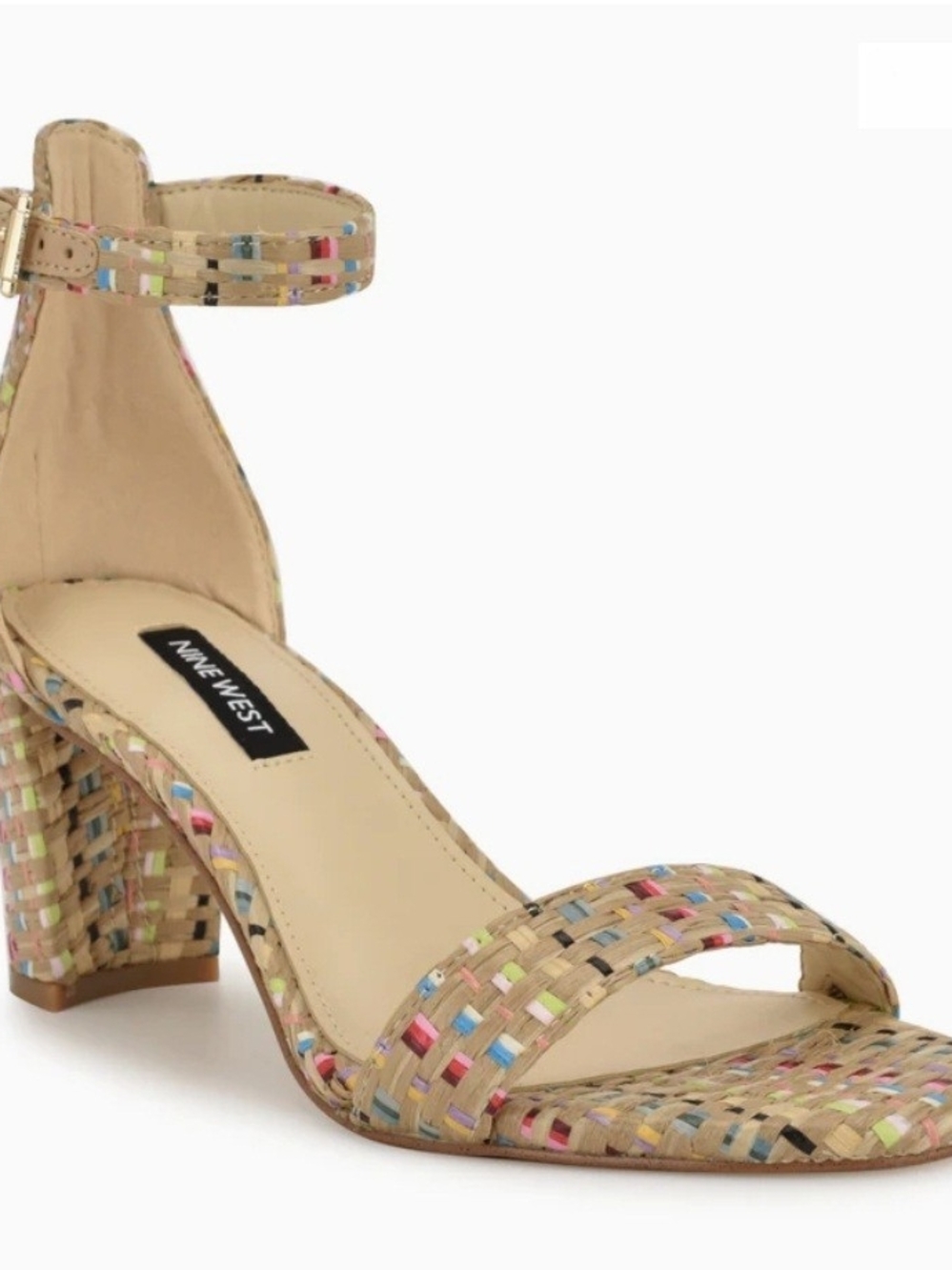 Nine West Beige Multicolor Woven Block Heel Sandal